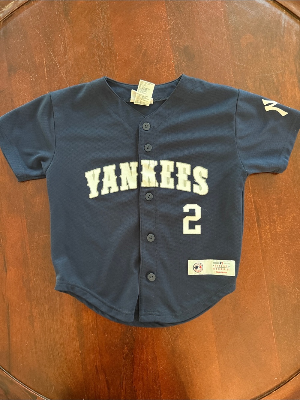 Kids Navy Yankees Button-Front Jersey with Number 2 - Official Style